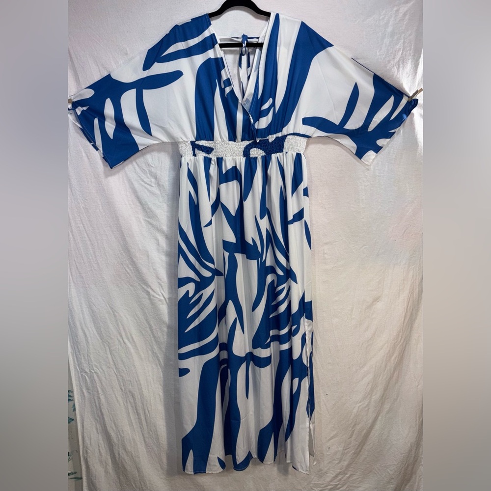 Women's Bohemian Floral Print V neck Maxi Dress,, 3/4 Sleeve, size XXL - Picture 4 of 14